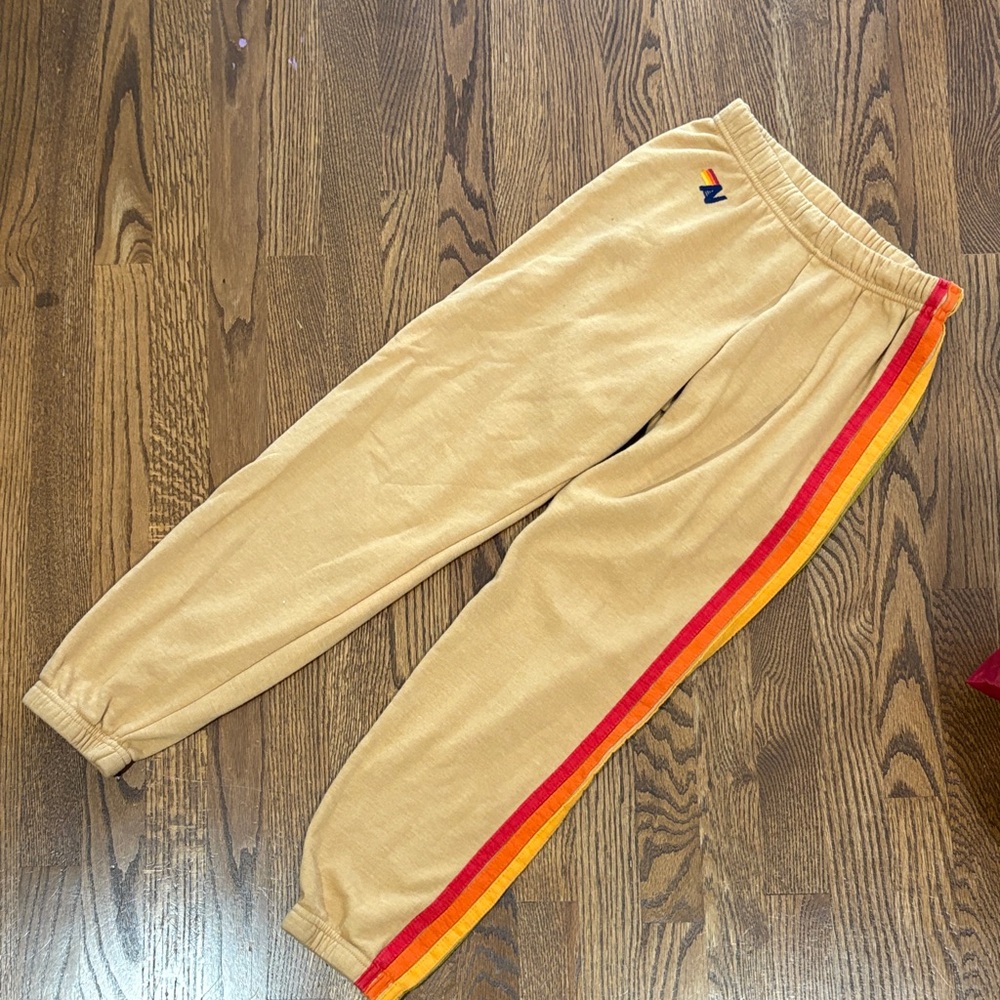 Aviator Nation Tan Sweatpants with Red and Yellow Accents
